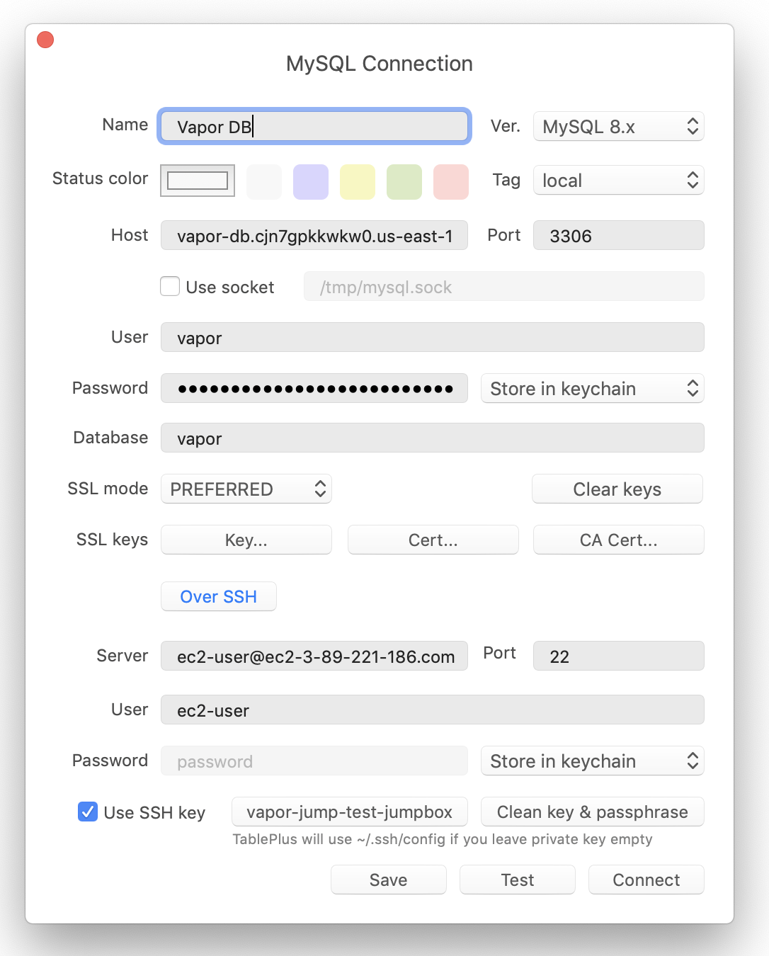 Database GUI Connection Settings